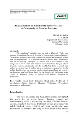 An Evaluation of Handicraft Sector of J&K – a Case Study of District