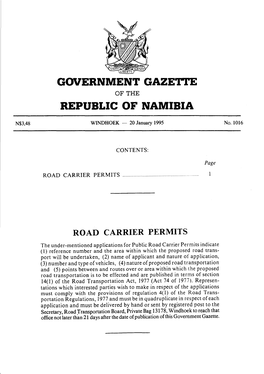 Government Gazeti'e Republic of Namibia