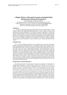 Information Systems and Spatial Data Infrastructure Research Perspectives
