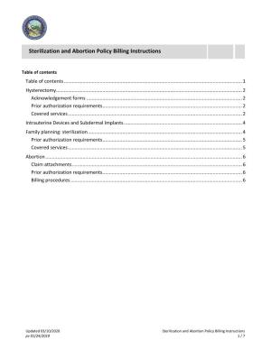 Sterilization and Abortion Policy Billing Instructions