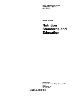 AR 40-25 Nutrition Standards and Education