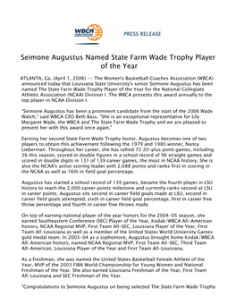 Seimone Augustus Named State Farm Wade Trophy Player of the Year 2005-06 040106