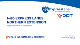 I-495 EXPRESS LANES NORTHERN EXTENSION Virginia Department of Transportation