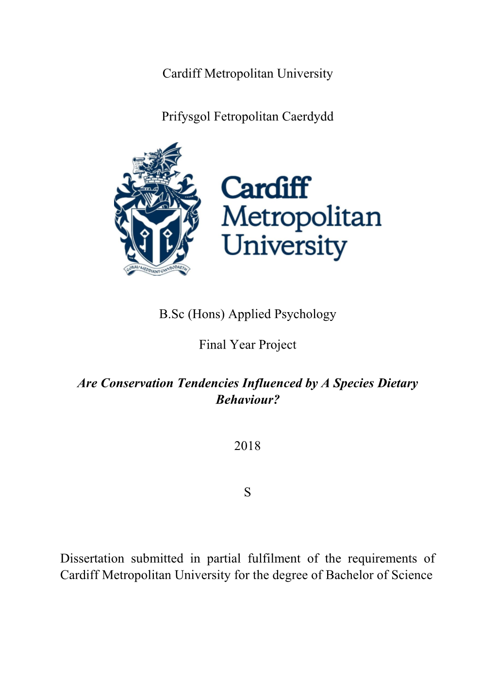 Cardiff Metropolitan University Prifysgol Fetropolitan Caerdydd B.Sc