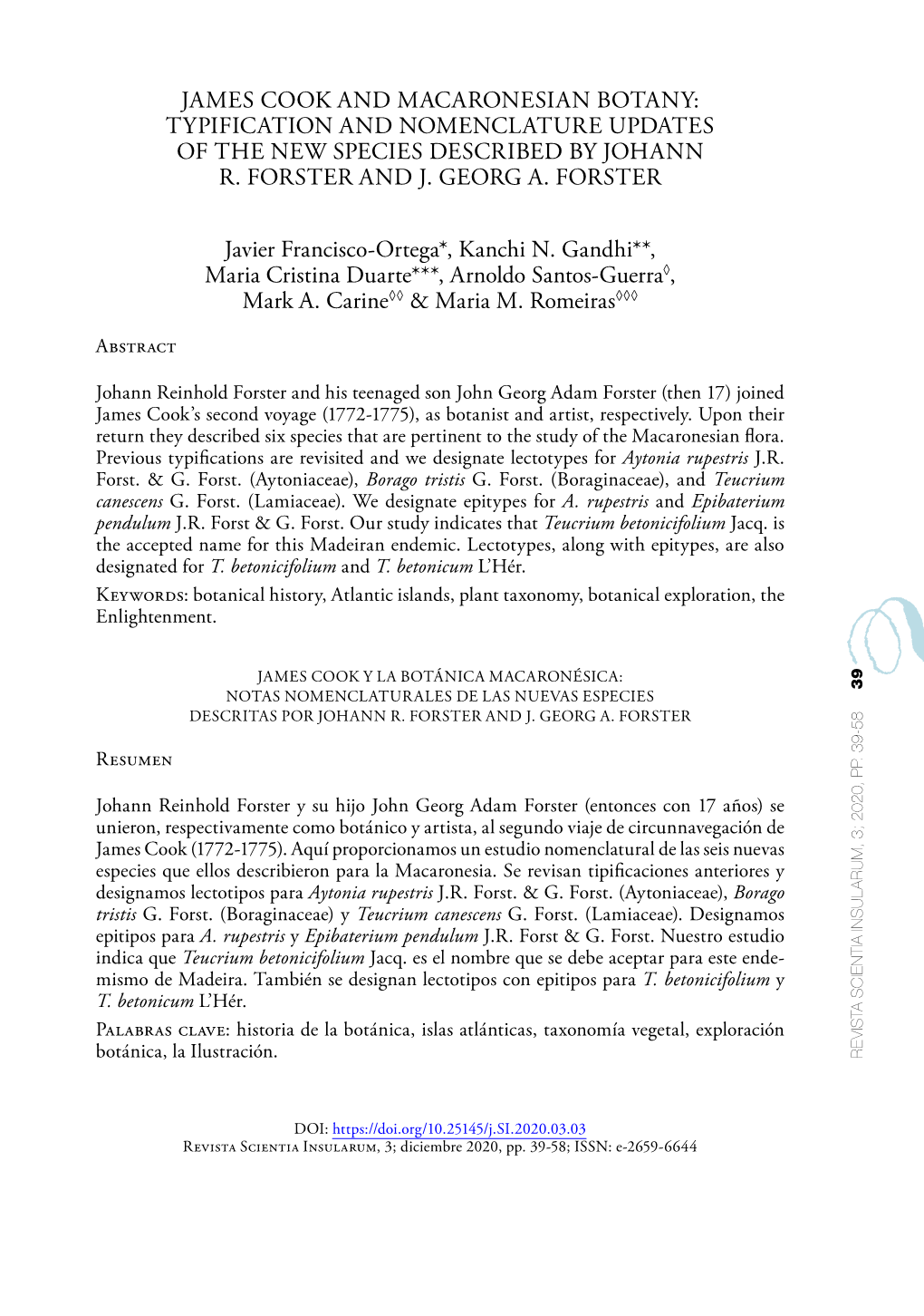 James Cook and Macaronesian Botany: Typification And