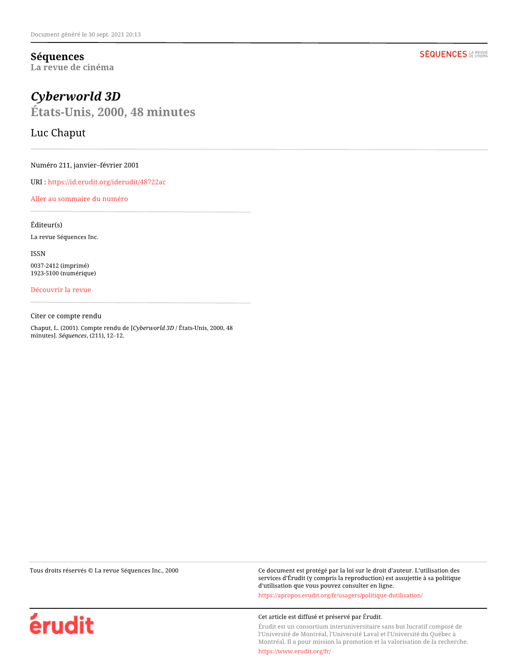 Cyberworld 3D / États-Unis, 2000, 48 Minutes]