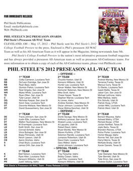 Phil Steele's 2012 Preseason All-Wac Team