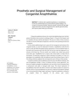 Prosthetic and Surgical Management of Congenital Anophthalmia