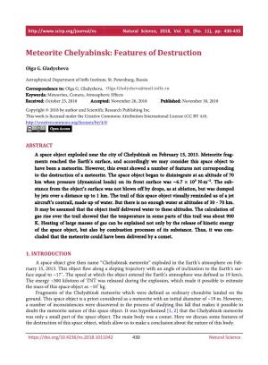 Meteorite Chelyabinsk: Features of Destruction