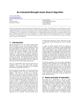 An Industrial-Strength Audio Search Algorithm