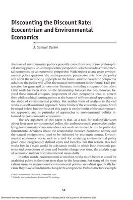Ecocentrism and Environmental Economics Discounting the Discount Rate: Ecocentrism and Environmental Economics • J