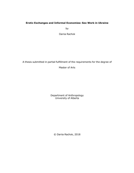 Sex Work in Ukraine by Dariia Rachok a Thesis Submitted in Partial Fulfillment Of