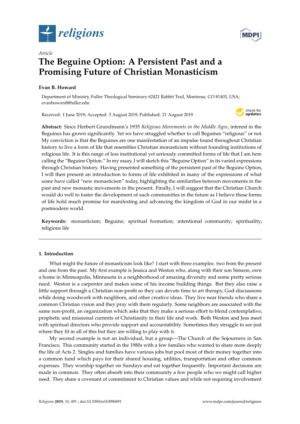 The Beguine Option: a Persistent Past and a Promising Future of Christian Monasticism