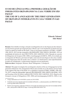 O Uso De Línguas Pela Primeira Geração De Imigrantes