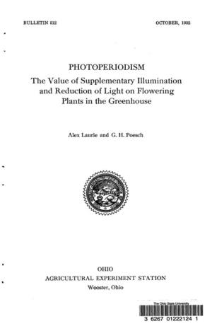 PHOTOPERIODISM the Value of Supplementary Illumination and Reduction of Light on Flowering Plants in the Greenhouse