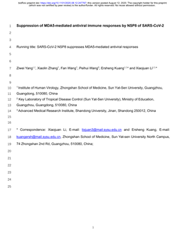 Suppression of MDA5-Mediated Antiviral Immune Responses by NSP8 of SARS-Cov-2