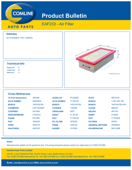 Product Bulletin EAF233 - Air Filter