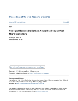 Geological Notes on the Northern Natural Gas Company Well Near Oakland, Iowa