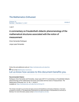 A Commentary on Freudenthal's Didactic Phenomenology of the Mathematical Structures Associated with the Notion of Measurement