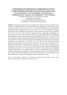 Comparison of Proximate Composition of Five