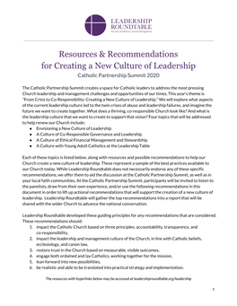 Resources & Recommendations for Creating a New Culture of Leadership