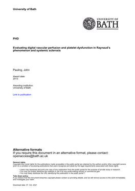 Thesis Submitted for the Degree of Doctor of Philosophy University of Bath Department of Pharmacy and Pharmacology April 2013