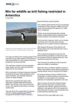 Win for Wildlife As Krill Fishing Restricted in Antarctica 10 July 2018