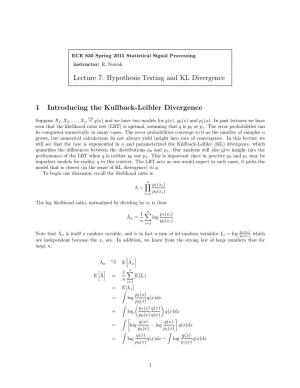 Lecture 7: Hypothesis Testing and KL Divergence 1 Introducing The