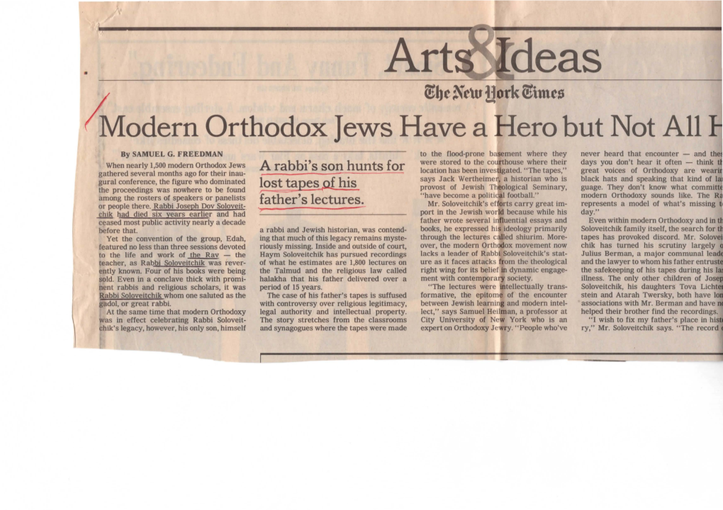 (!Modern Orthodox Jews Have a Hero but Not All by SAMUEL G