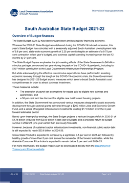 South Australian State Budget 2021-22