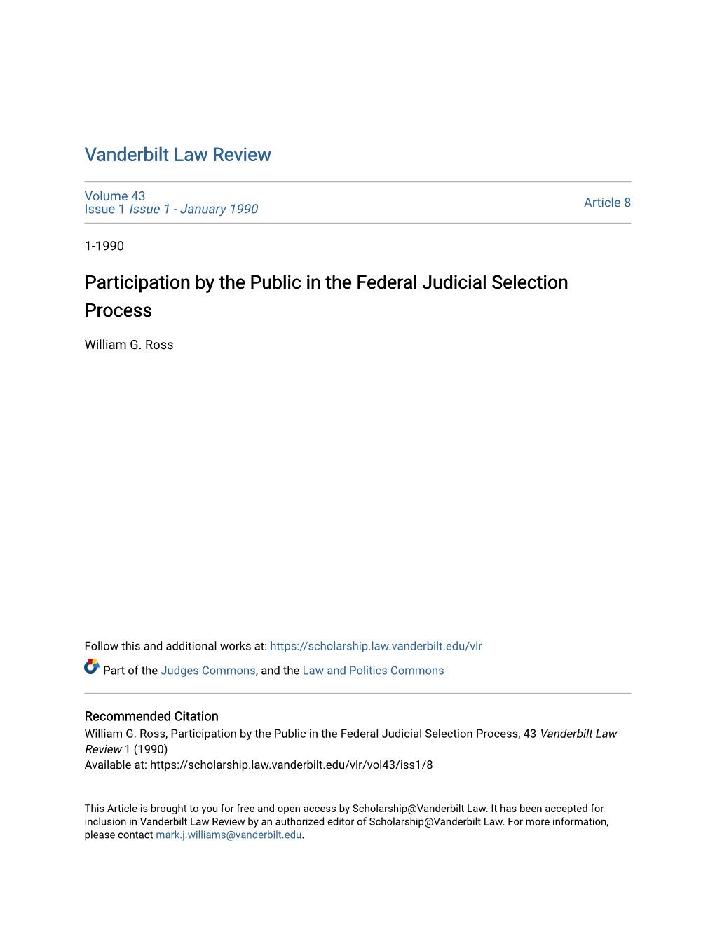 Participation by the Public in the Federal Judicial Selection Process