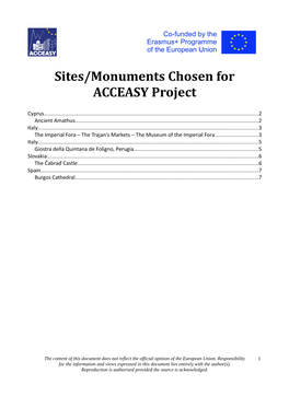 Sites/Monuments Chosen for ACCEASY Project