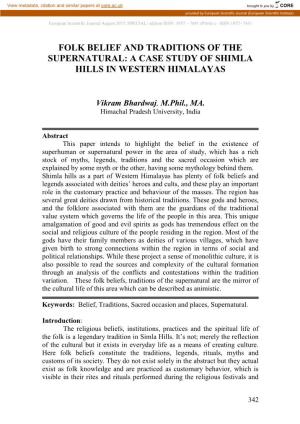 Folk Belief and Traditions of the Supernatural: a Case Study of Shimla Hills in Western Himalayas