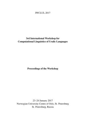 Proceedings of the Third Workshop on Computational Linguistics For