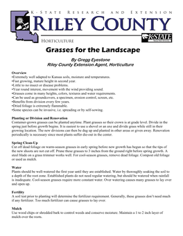 Grasses for the Landscape by Gregg Eyestone Riley County Extension Agent, Horticulture