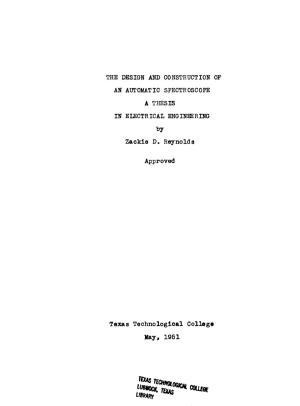 The Design and Construction of an Automatic Spectroscope a Thesis in Electrical Engineering