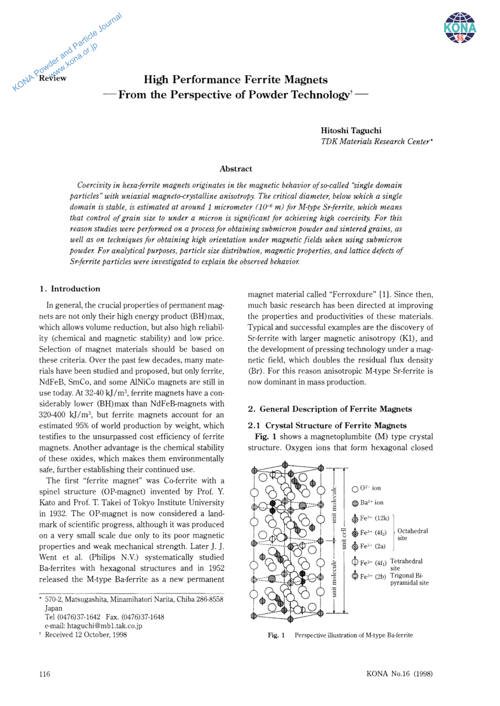 High Performance Ferrite Magnets -From the Perspective of Powder Technologyt