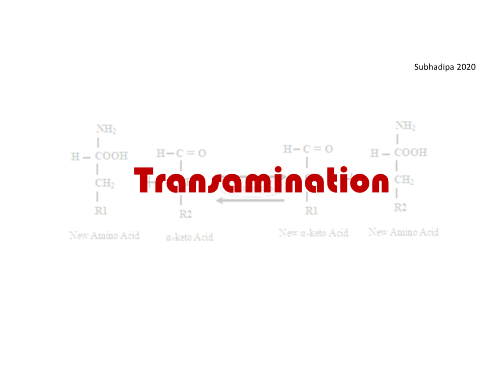 Transamination What Is Transamination? Subhadipa 2020 • Important Method of Nitrogen Metabolism of Amino Acids