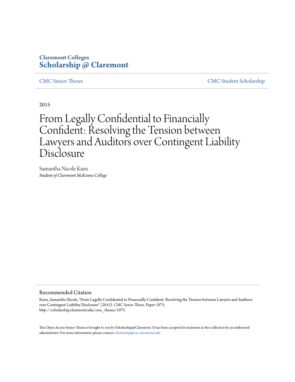 Resolving the Tension Between Lawyers and Auditors Over Contingent ...