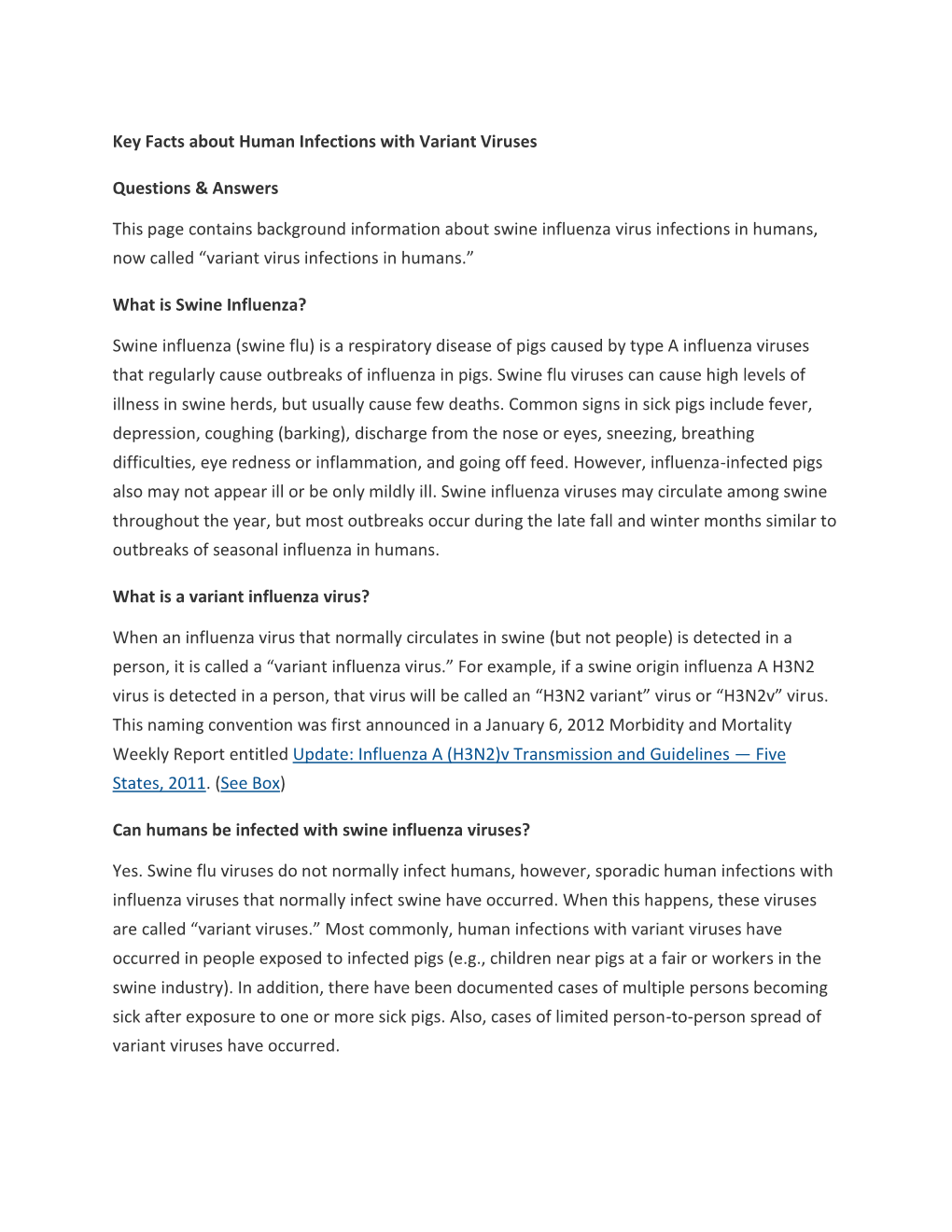 Key Facts About Human Infections with Variant Viruses