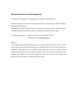 Superconductors That Do Not Expel Magnetic Flux Y. Tanakaa*, H