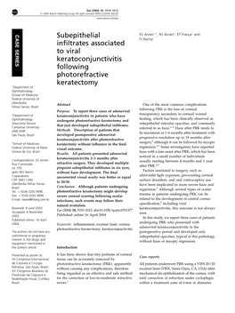 Subepithelial Infiltrates Associated to Viral Keratoconjunctivitis Following