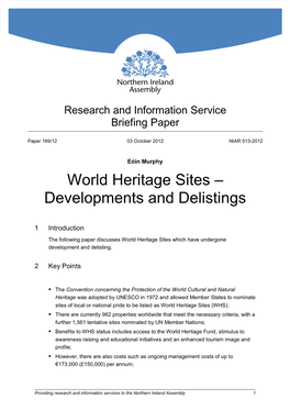 World Heritage Sites – Developments and Delistings