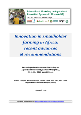 Proceedings of the International Workshop on Agricultural Innovation Systems in Africa (AISA), 29–31 May 2013, Nairobi, Kenya