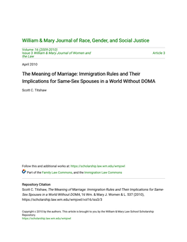 The Meaning of Marriage: Immigration Rules and Their Implications for Same-Sex Spouses in a World Without DOMA