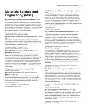 Materials Science and Engineering (MSE) 1