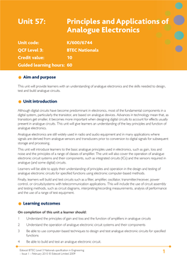 Unit 57: Principles and Applications of Analogue Electronics