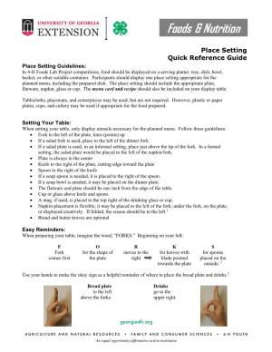 Place Setting Quick Reference Guide