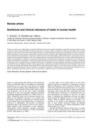 Nutritional and Clinical Relevance of Lutein in Human Health