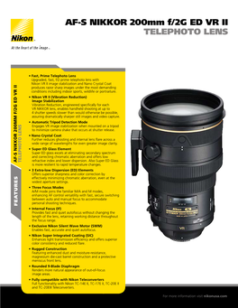 AF-S NIKKOR 200Mm F/2G ED VR II Telephoto Lens